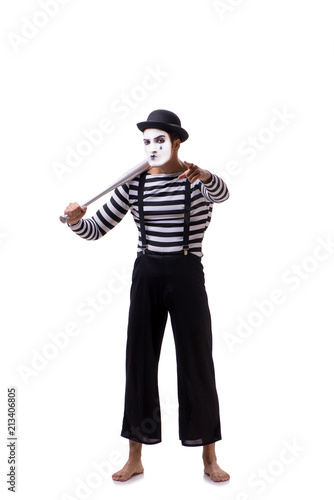 Mime with baseball bat isolated on white © Elnur