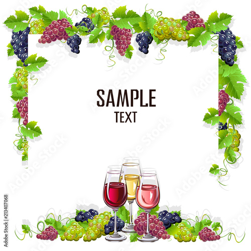 Card template with a glass of wine and grapes