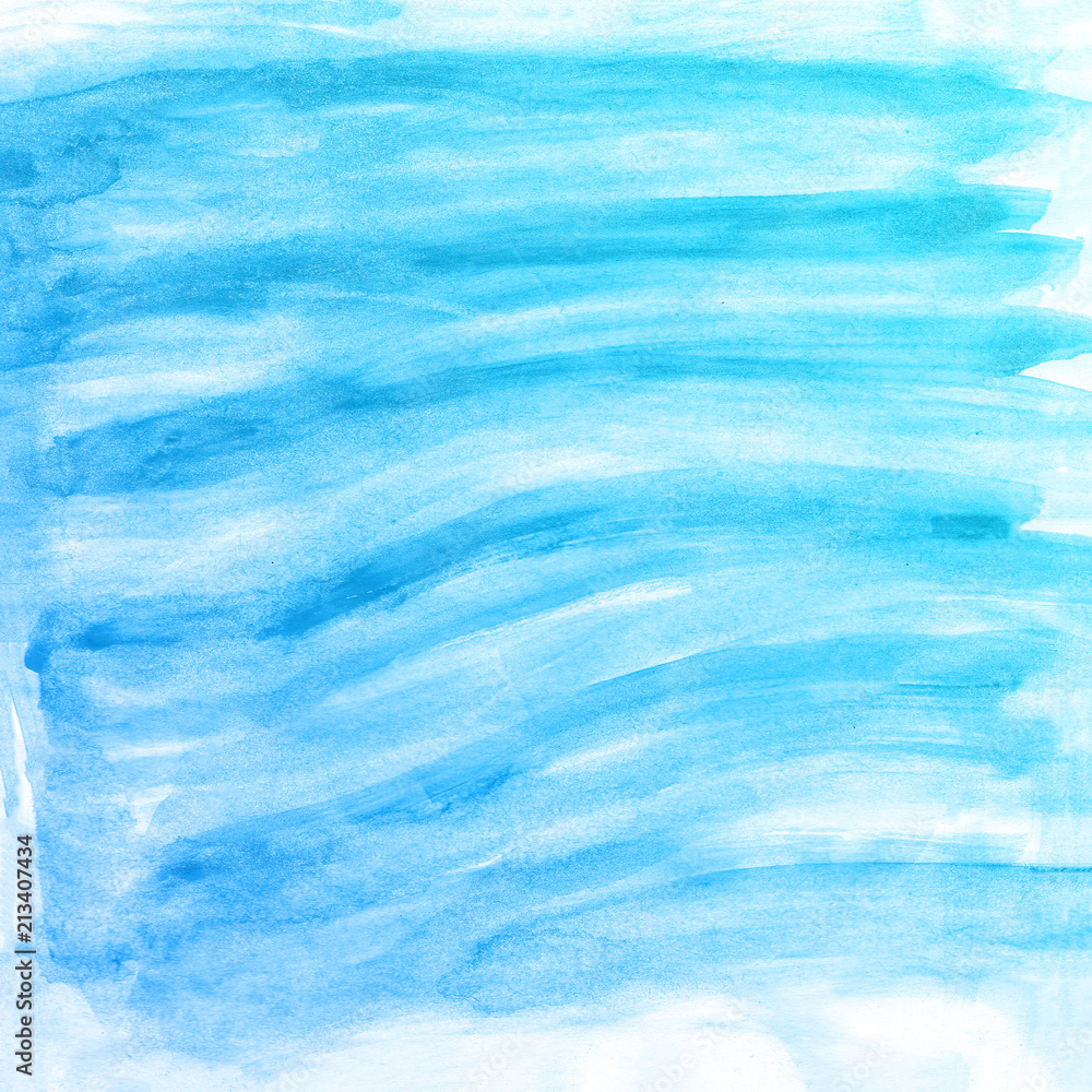 Blue waves watercolor paint background.