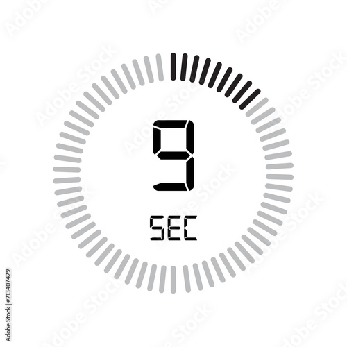 The 9 seconds icon, digital timer. clock and watch, timer, countdown symbol isolated on white background, stopwatch vector icon