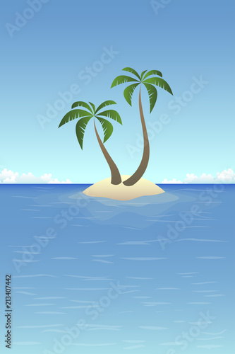 Fototapeta Naklejka Na Ścianę i Meble -  Summer background - sandy island in the ocean with palms