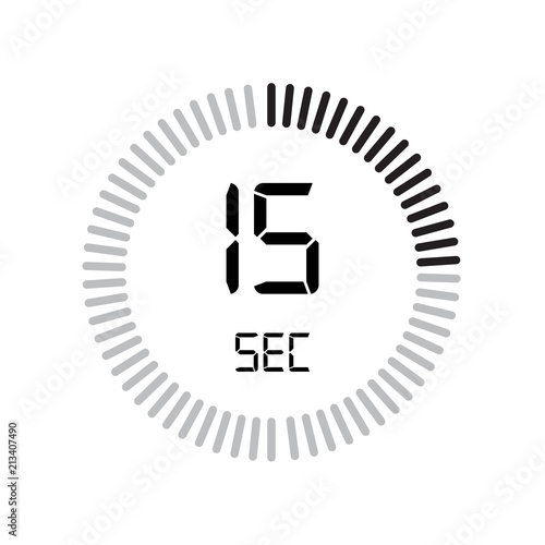 The 15 seconds icon, digital timer. clock and watch, timer, countdown symbol isolated on white background, stopwatch vector icon