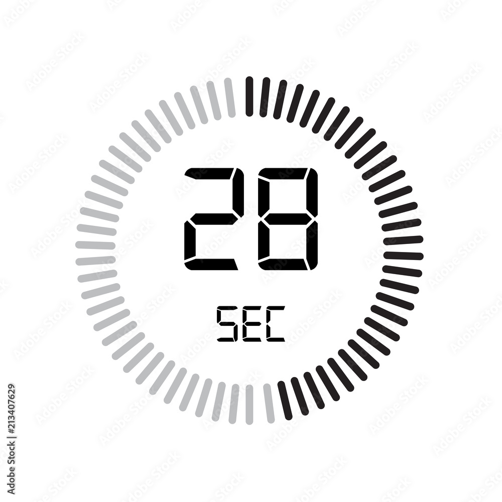 Digital timer 30 seconds. Stopwatch vector icon. Clock and watch, timer  isolated in white background. Stock Vector