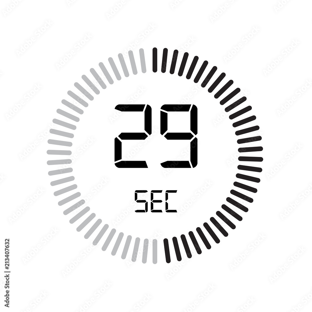 The 29 seconds icon, digital timer. clock and watch, timer, countdown symbol isolated on white background, stopwatch vector icon The 29 seconds icon, digital timer. clock and watch, timer, countdown symbol isolated on white background, stopwatch vector icon