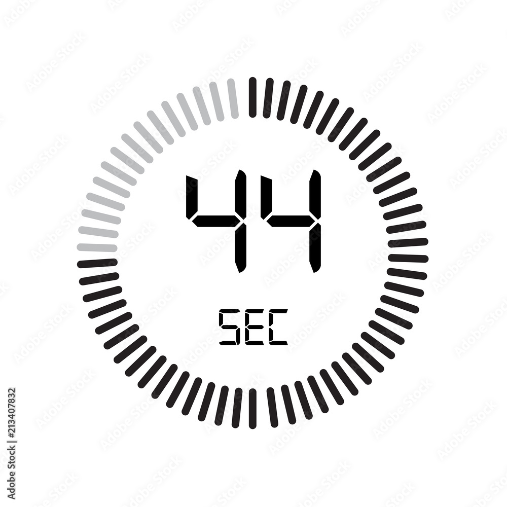 The 44 seconds icon, digital timer. clock and watch, timer, countdown symbol isolated on white background, stopwatch vector icon The 44 seconds icon, digital timer. clock and watch, timer, countdown symbol isolated on white background, stopwatch vector icon