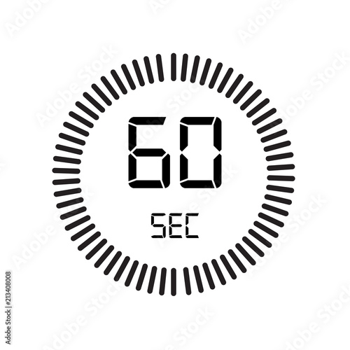 The 60 seconds icon, digital timer. clock and watch, timer, countdown symbol isolated on white background, stopwatch vector icon