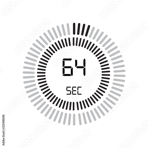 The 64 seconds icon, digital timer. clock and watch, timer, countdown symbol isolated on white background, stopwatch vector icon