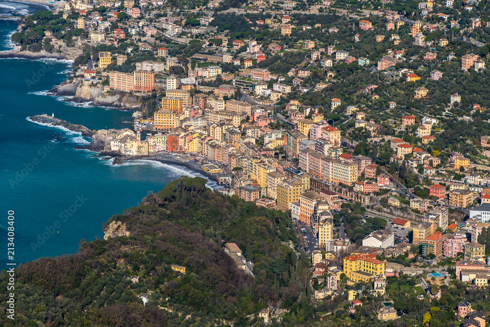 Aerial view of Camogli, small town near Genoa (Liguria, Italy)