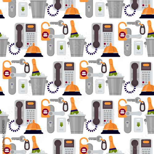Hotel personal professional service objects executive help hostel tools seamless pattern background vector illustration.