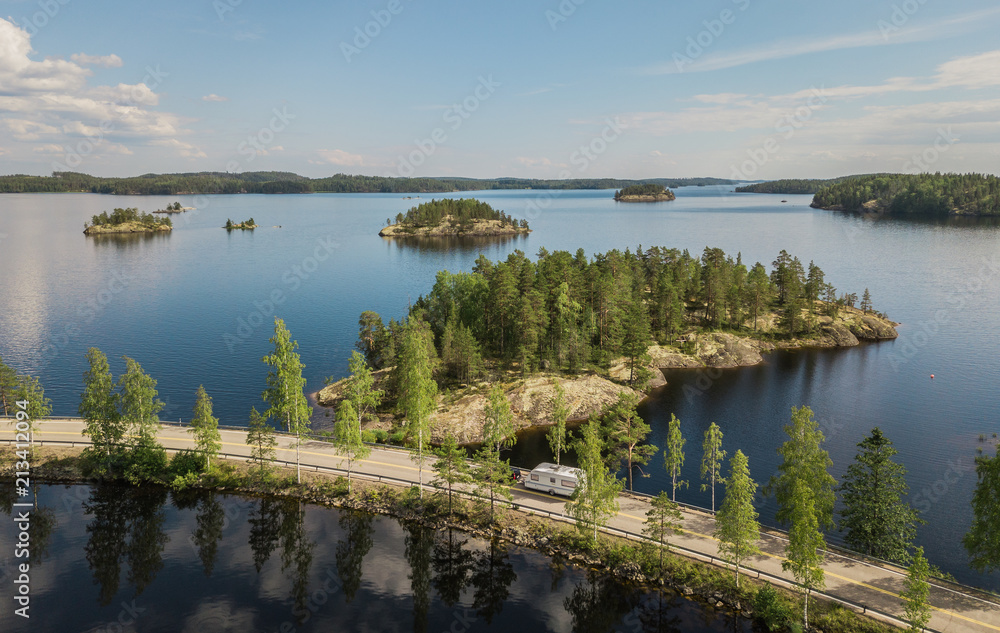 Wonderful landscape of Finland. Lake Lietvesi. Aerial view