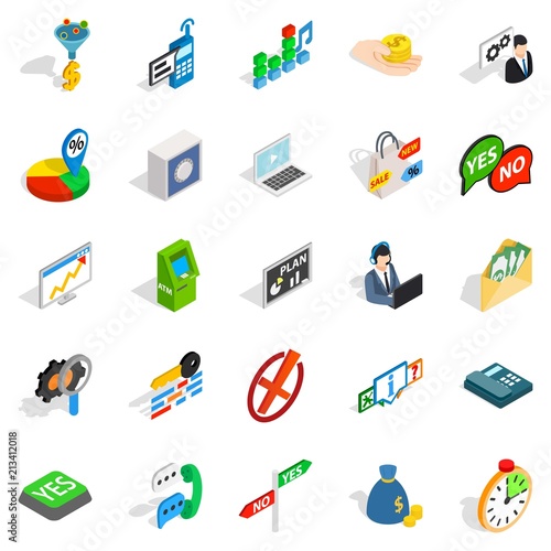 Payment icons set. Isometric set of 25 business payment vector icons for web isolated on white background