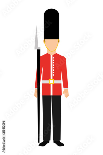 royal british guard with bearskin hat and weapon