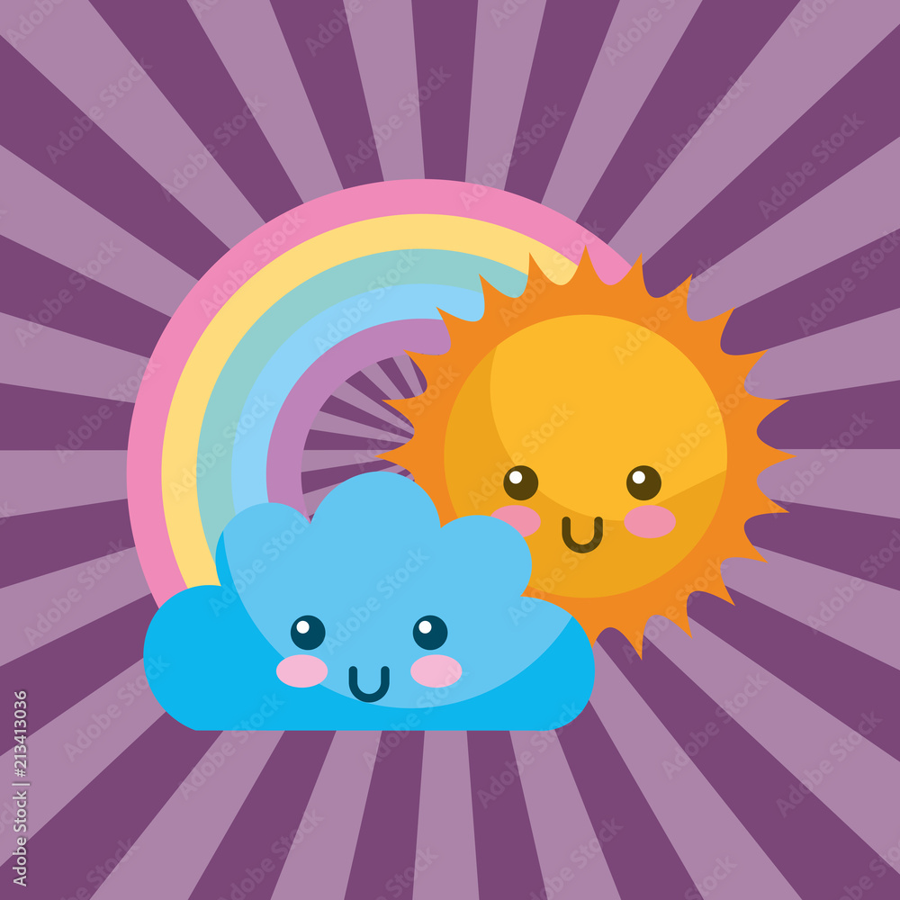 cute kawaii sun cloud and round rainbow cartoon cute kawaii sun cloud and round rainbow cartoon