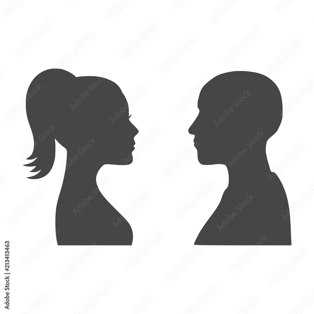 Male and female silhouettes opposite each other