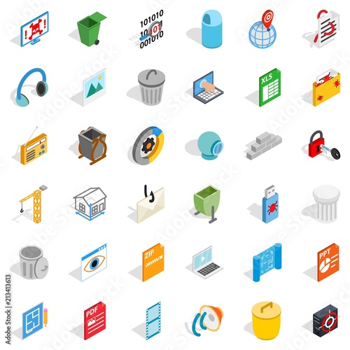 Working file icons set. Isometric style of 36 working file vector icons for web isolated on white background