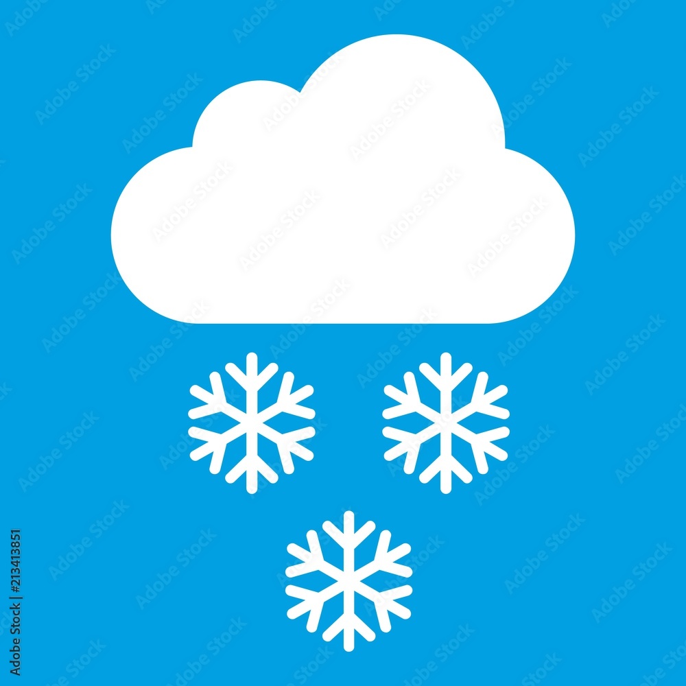 Cloud and snowflakes icon white isolated on blue background vector illustration Cloud and snowflakes icon white isolated on blue background vector illustration