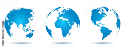 Three 3D Globes with World Maps - vector