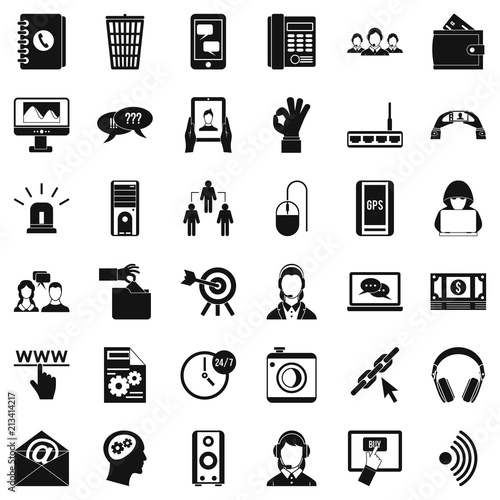 Contact email icons set. Simple style of 36 contact email vector icons for web isolated on white background