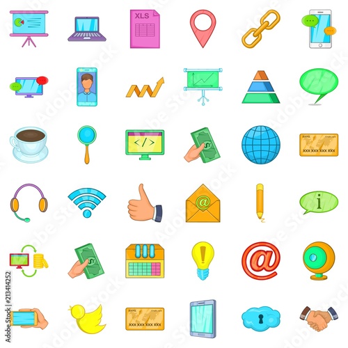 Contact us icons set. Cartoon style of 36 contact us vector icons for web isolated on white background