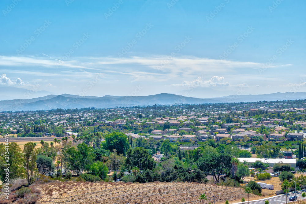 Inland empire of California on hot summer day looking toward low desert