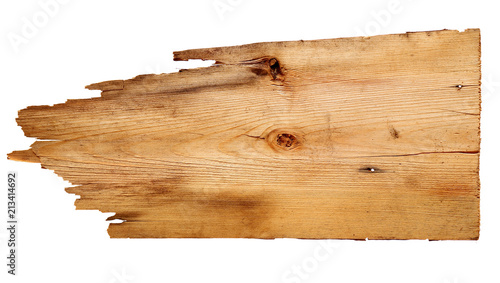 old wooden boards isolated on white background. close up of an empty wooden sign with clipping path