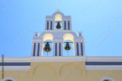 Bells of St. Gerasimos church in Thira, Santorini, Greece photo