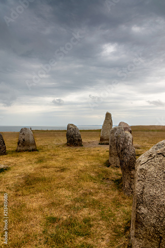Swedish Ales stenar. Ale's Stones a megalithic monument in Scania in southern Sweden