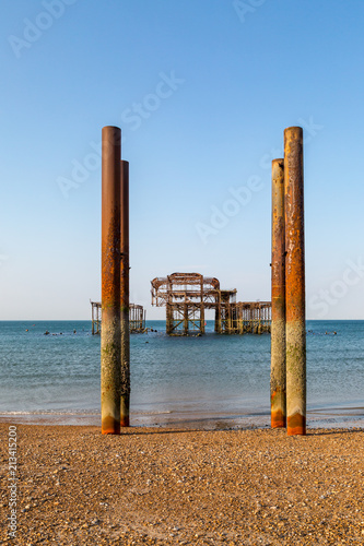 West Pier in Brighton at low tide, on a sunny summer's morning © lemanieh