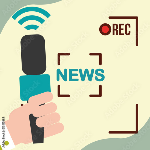 news communication relate rec camera film interview hand microphone vector illustration