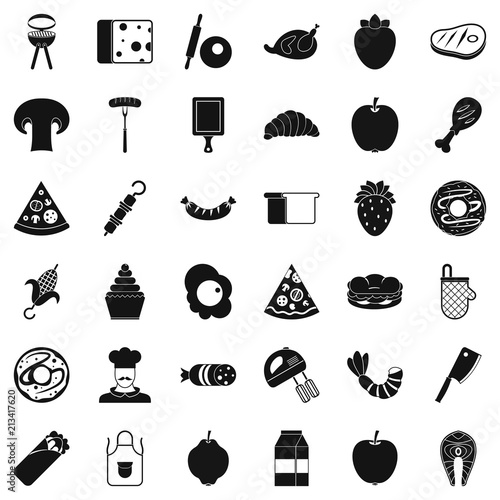 Cooked food icons set. Simple style of 36 cooked food vector icons for web isolated on white background