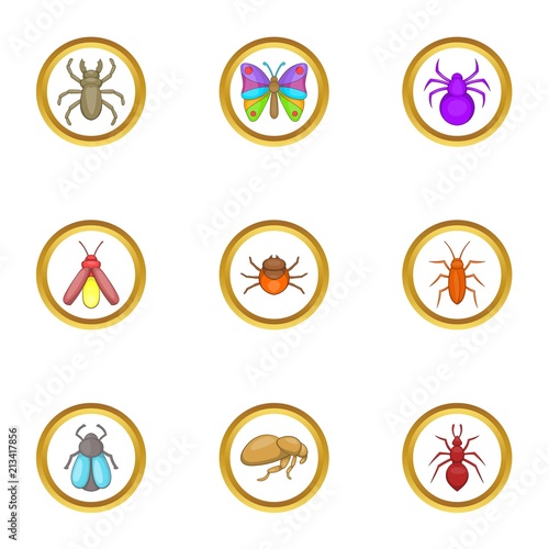 Forest insects icons set. Cartoon set of 9 forest insects vector icons for web isolated on white background