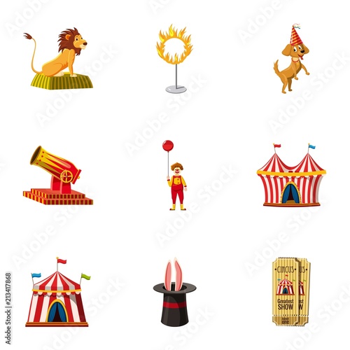 Circus equipment icons set. Cartoon set of 9 circus equipment vector icons for web isolated on white background