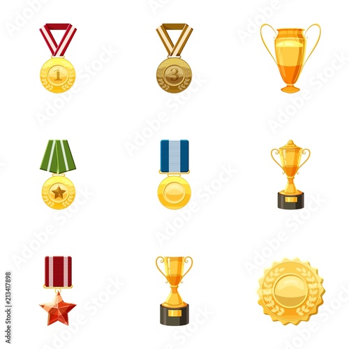Medals icons set. Cartoon set of 9 medals vector icons for web isolated on white background