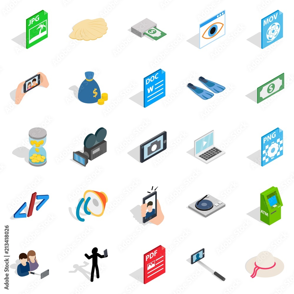 Webcam icons set. Isometric set of 25 webcam vector icons for web isolated on white background Webcam icons set. Isometric set of 25 webcam vector icons for web isolated on white background