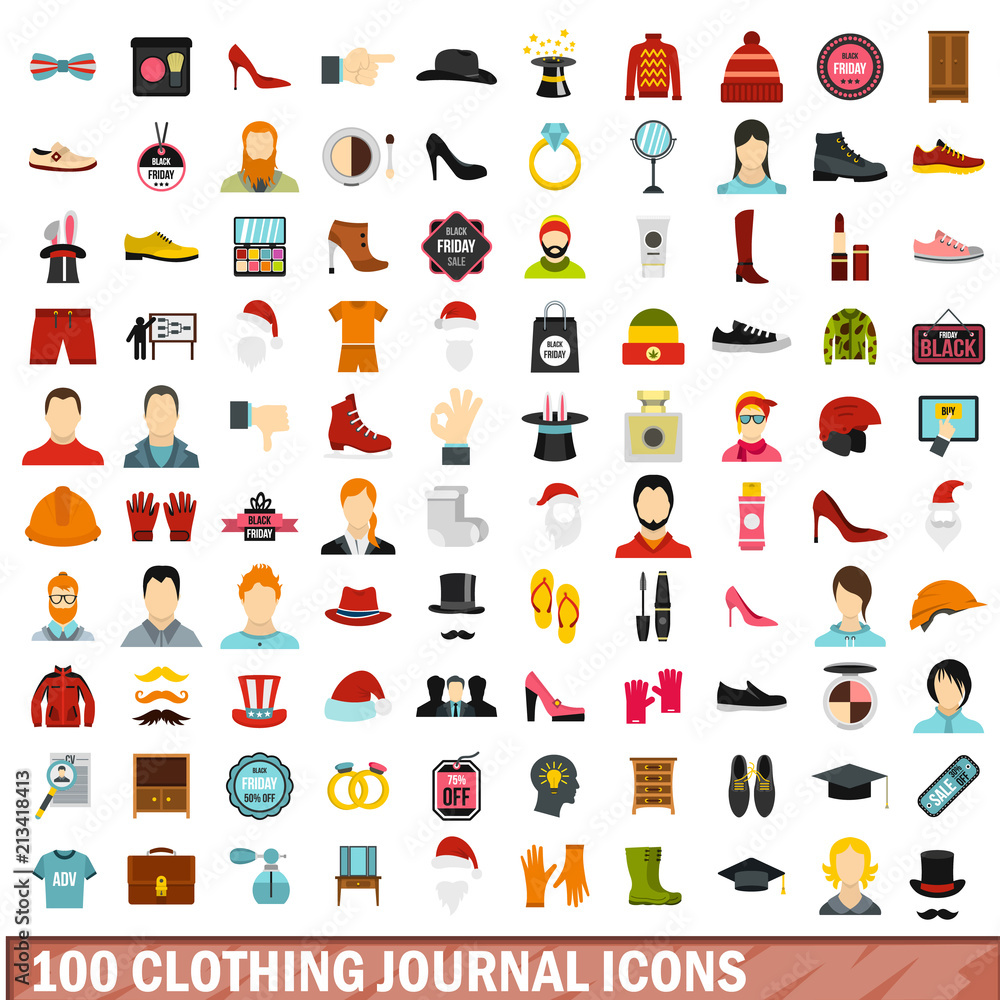 100 clothing journal icons set in flat style for any design vector illustration 100 clothing journal icons set in flat style for any design vector illustration