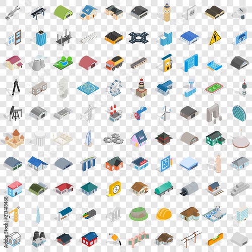 100 architecture icons set in isometric 3d style for any design vector illustration