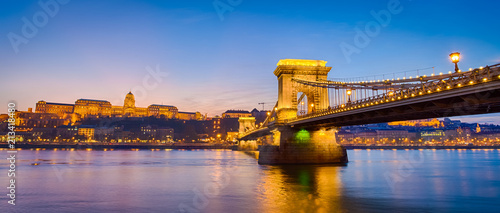 The Szechenyi Chain Bridge with the Buda Castle in the background - Budapest, Hungary