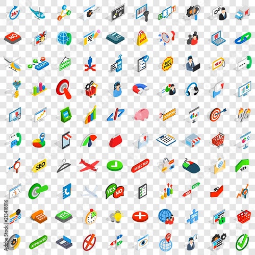100 biz icons set in isometric 3d style for any design vector illustration