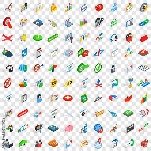 100 business plan icons set in isometric 3d style for any design vector illustration