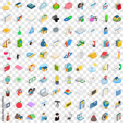 100 chemistry icons set in isometric 3d style for any design vector illustration