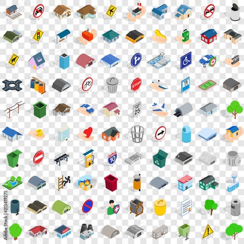 100 city icons set in isometric 3d style for any design vector illustration