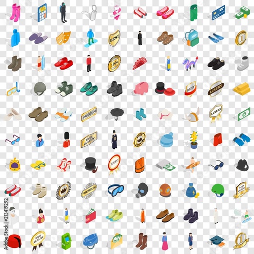 100 clothes icons set in isometric 3d style for any design vector illustration
