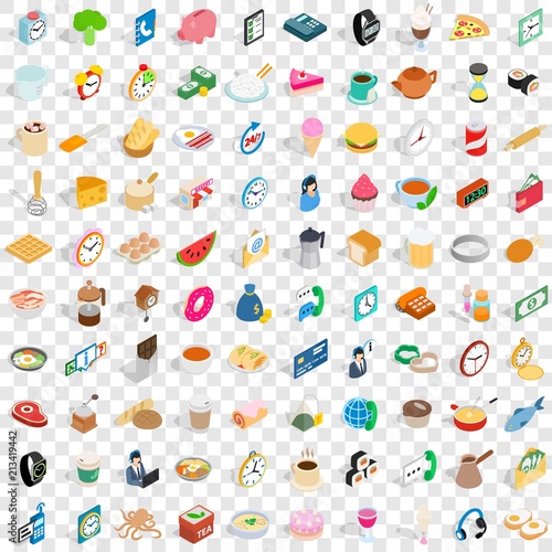 100 cooking icons set in isometric 3d style for any design vector illustration