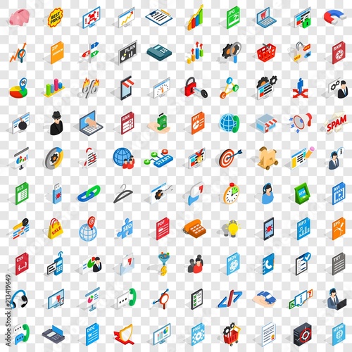 100 database icons set in isometric 3d style for any design vector illustration