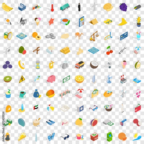 100 emirates icons set in isometric 3d style for any design vector illustration
