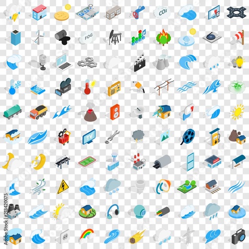 100 energy icons set in isometric 3d style for any design vector illustration