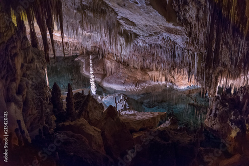 view of the stalactites and stalagmites in the cave