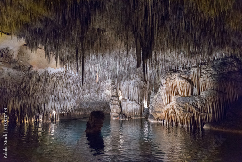 Photography view of the stalactites and stalagmites in the cave