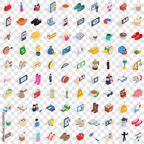 100 girl icons set in isometric 3d style for any design vector illustration