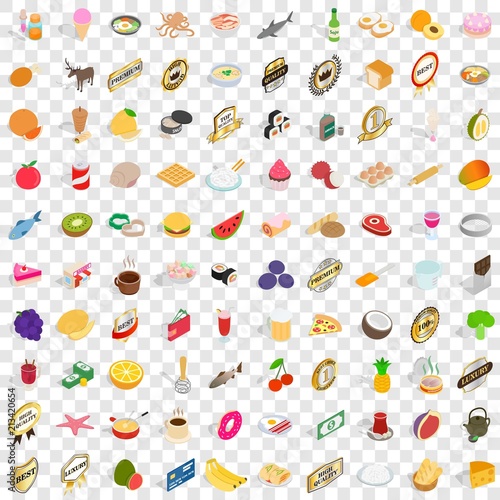 100 grocery icons set in isometric 3d style for any design vector illustration